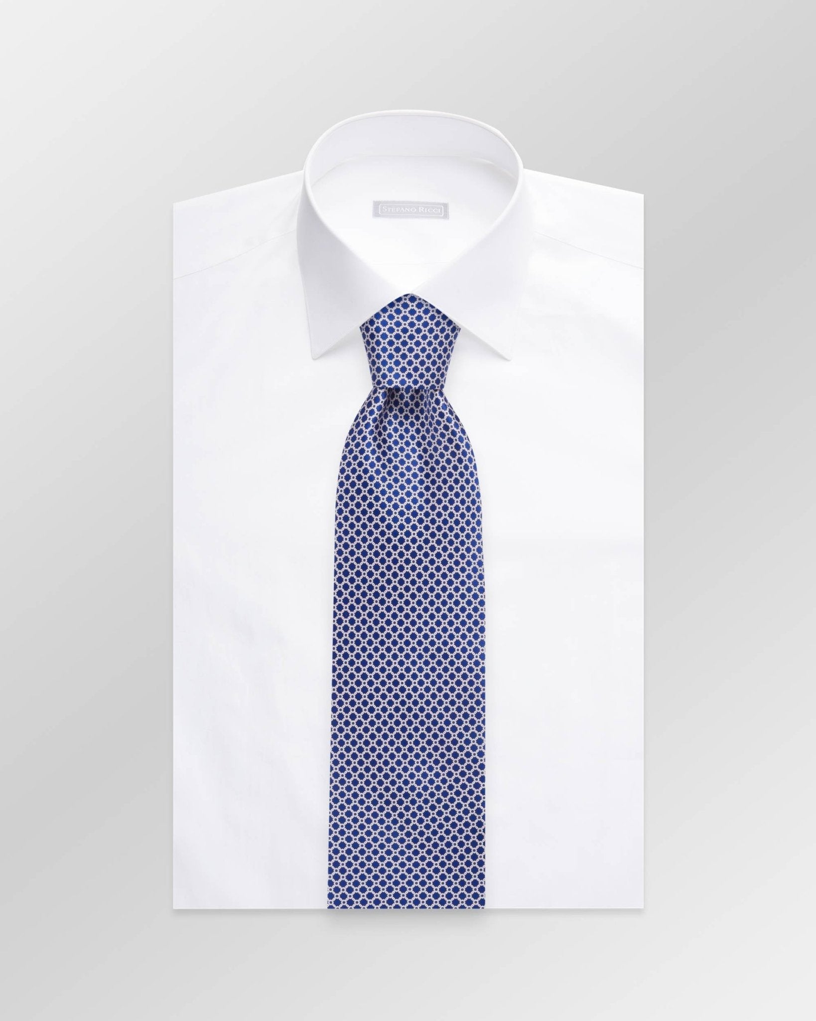 STEFANO RICCI Luxury Silk Long Tie MID BLUE/WHITE - Henry Bucks