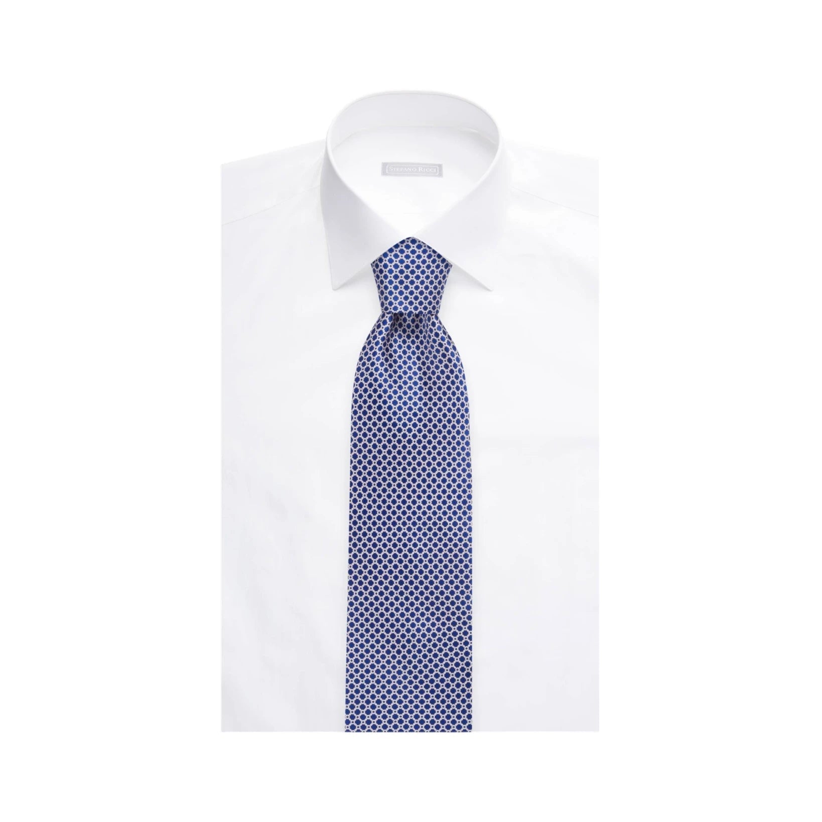 STEFANO RICCI Luxury Silk Long Tie MID BLUE/WHITE - Henry Bucks