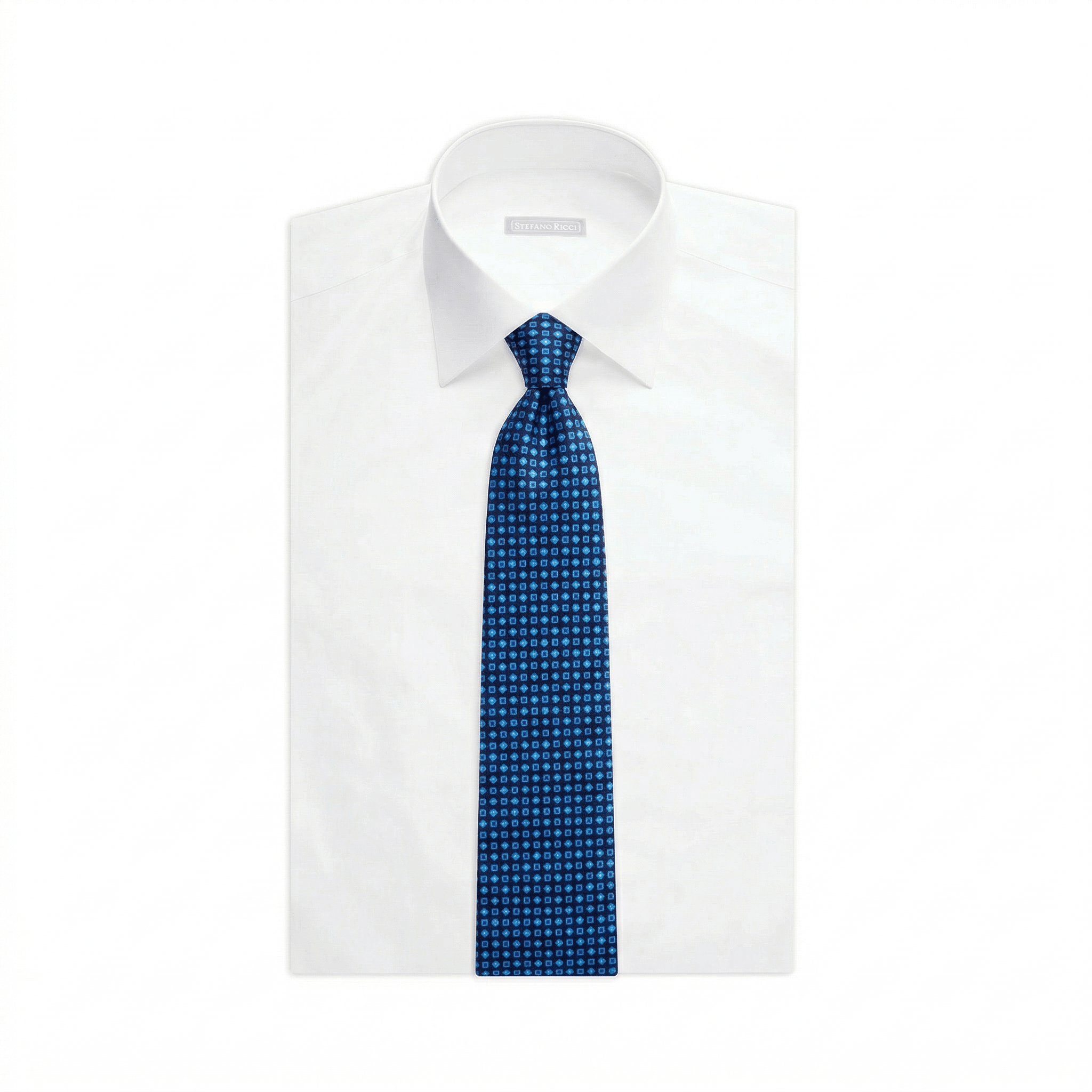 STEFANO RICCI Luxury Silk Long Tie MULTI BLUE BASE - Henry Bucks