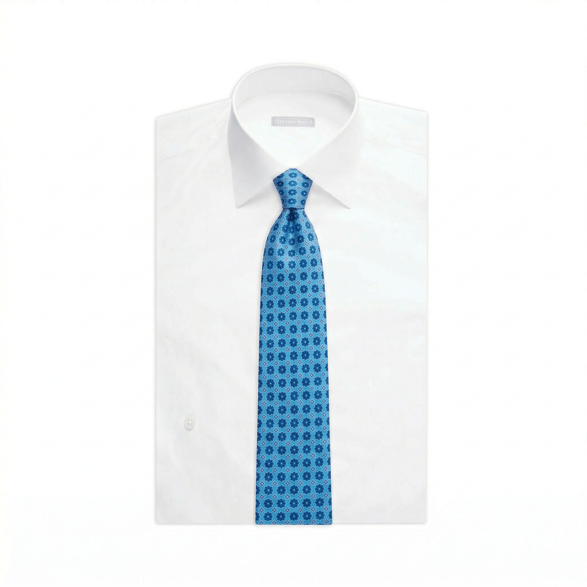 STEFANO RICCI Luxury Silk Long Tie MULTI LIGHT BLUE BASE - Henry Bucks