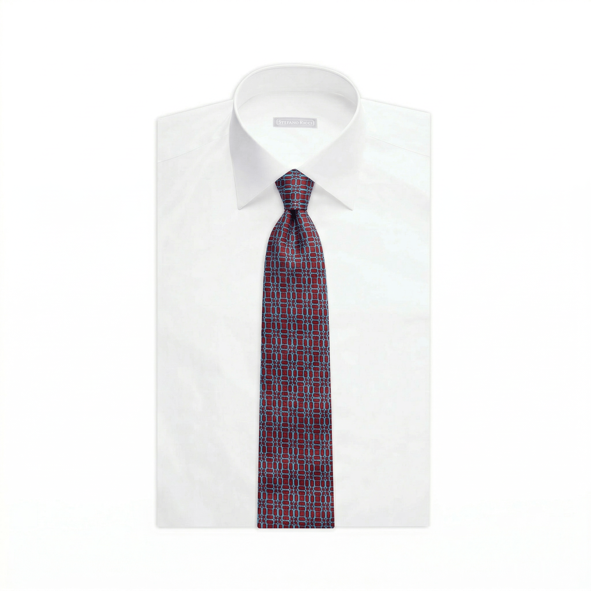 STEFANO RICCI Luxury Silk Long Tie RED/LIGHT BLUE - Henry Bucks