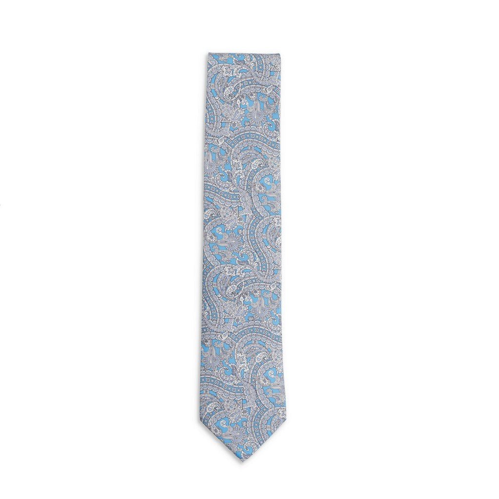 STEFANO RICCI Luxury Silk Tie BLUE/CREAM - Henry Bucks
