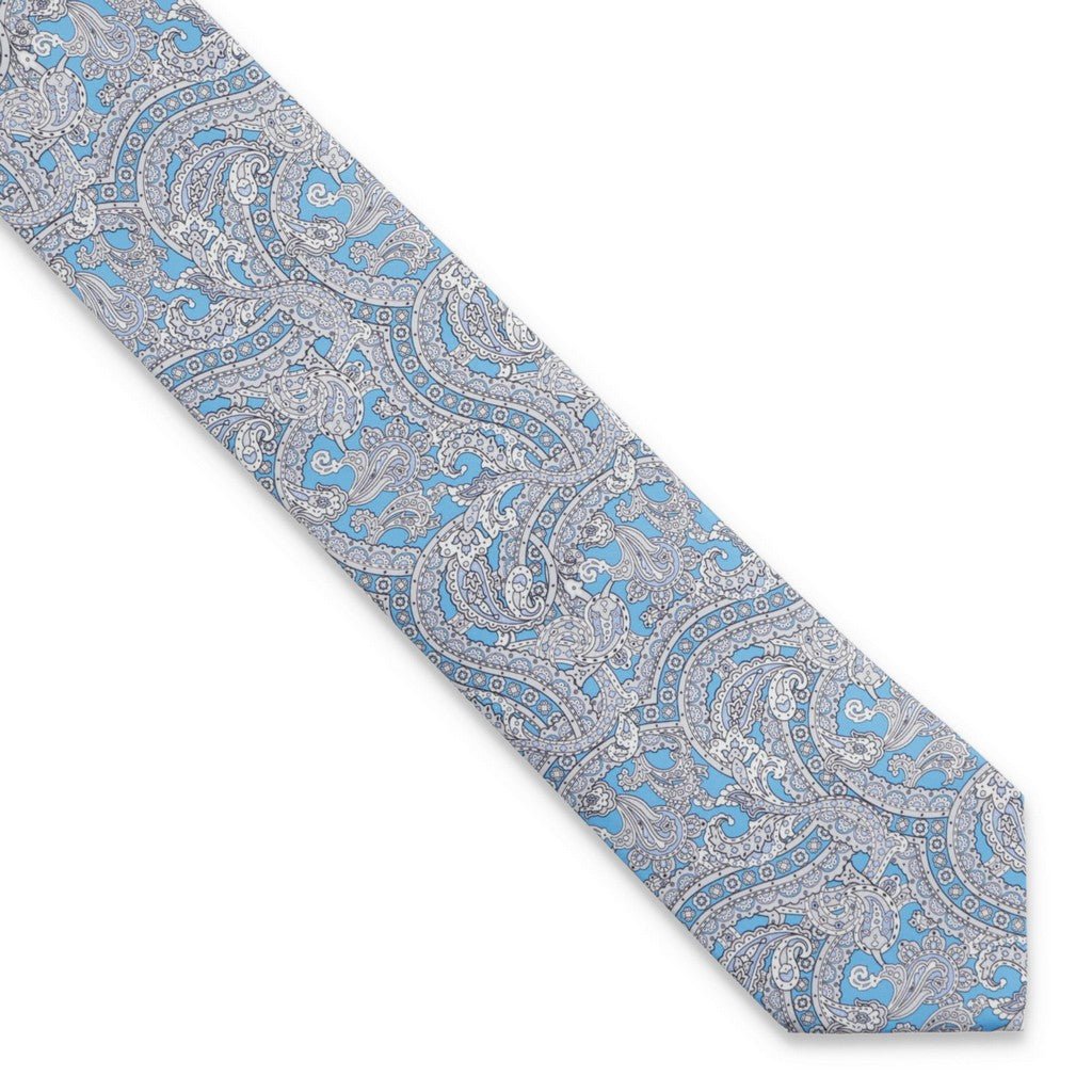 STEFANO RICCI Luxury Silk Tie BLUE/CREAM - Henry Bucks