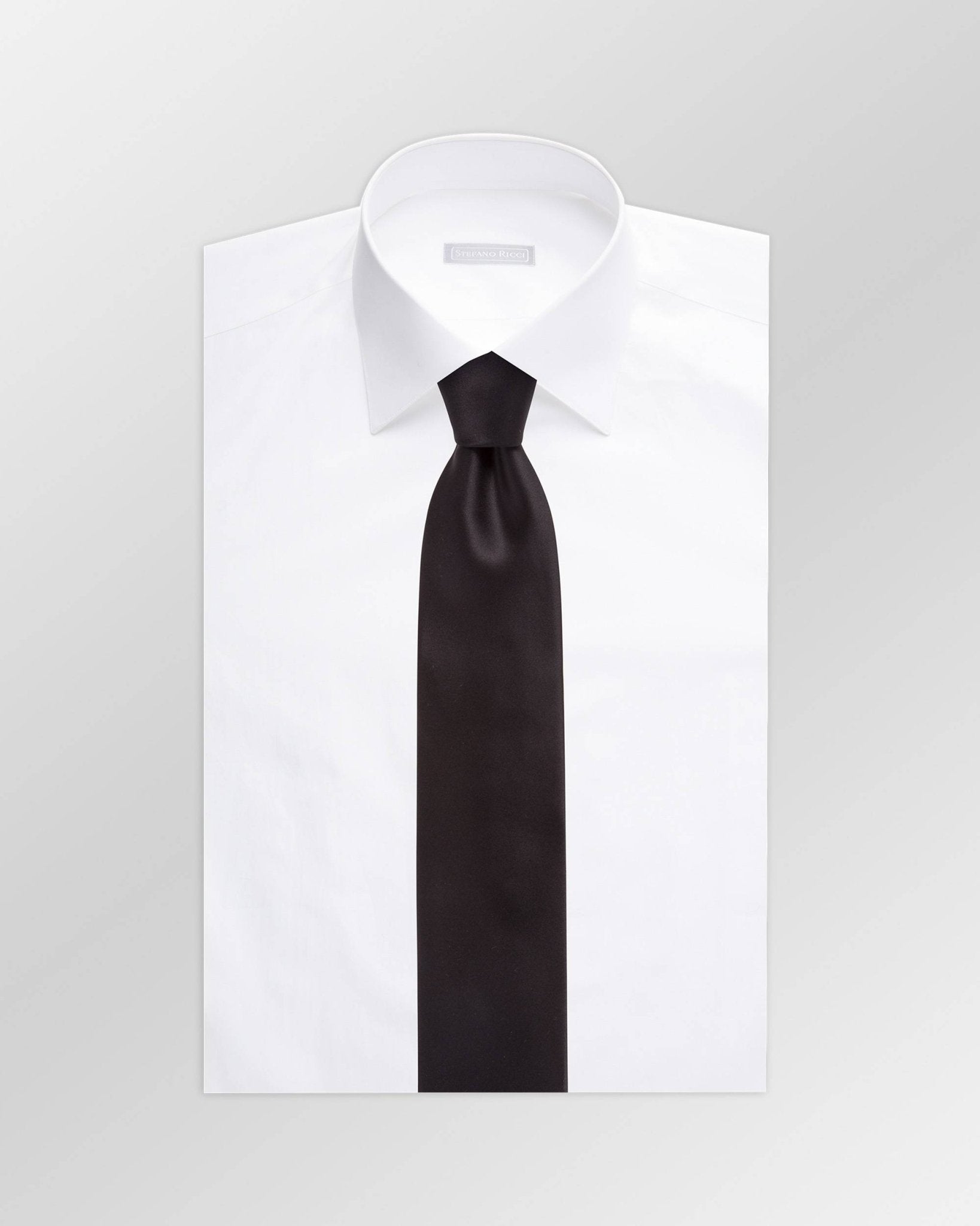 STEFANO RICCI Plain Silk Tie BLACK - Henry Bucks