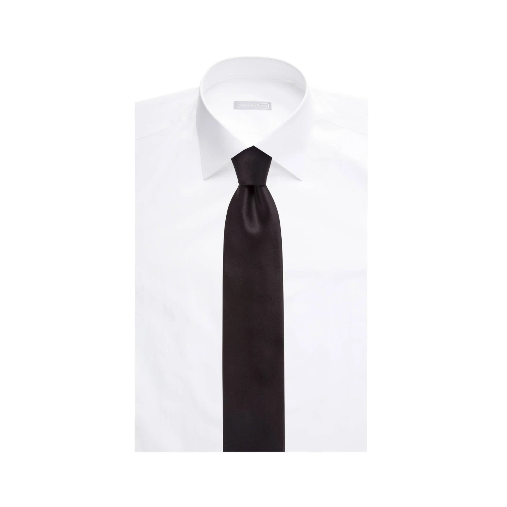 STEFANO RICCI Plain Silk Tie BLACK - Henry Bucks