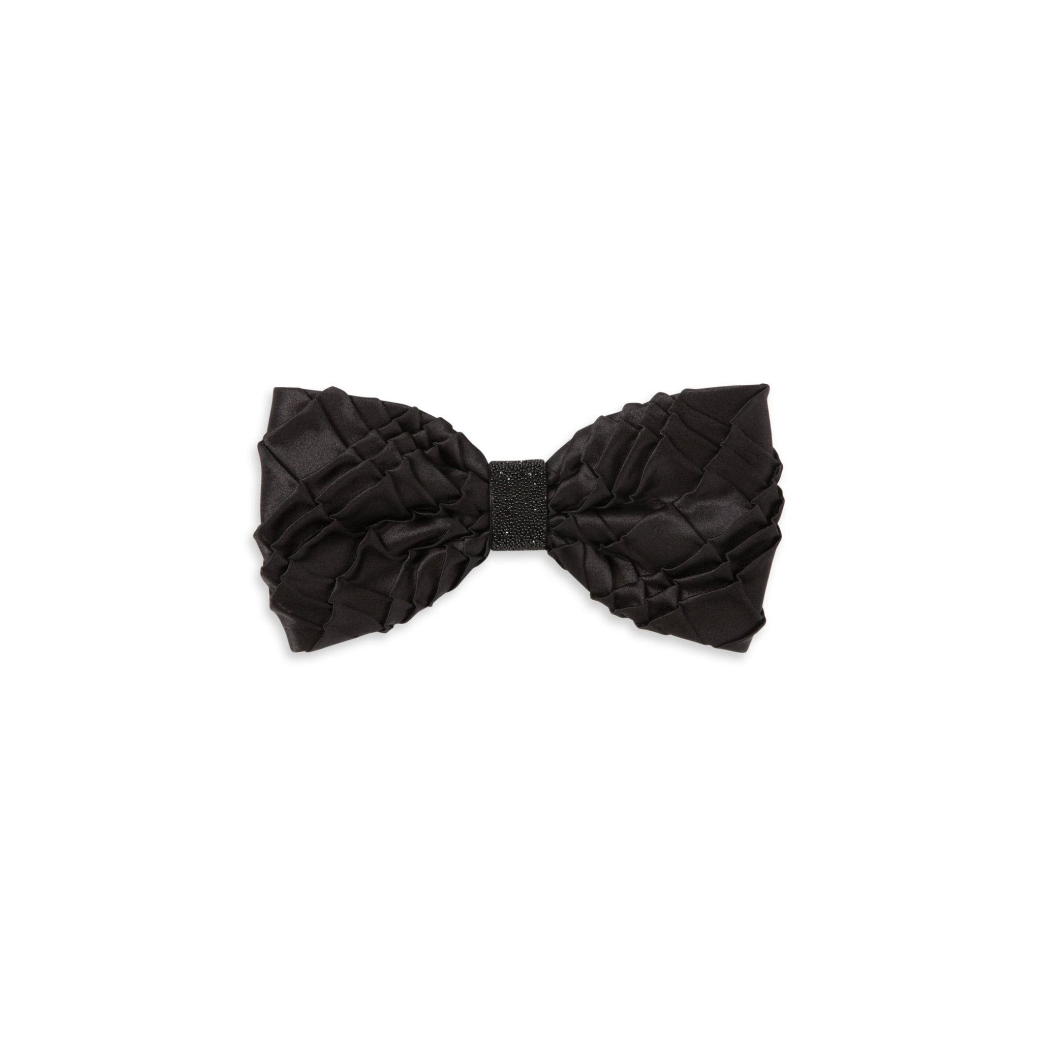 STEFANO RICCI Pleated Bow Tie BLACK - Henry Bucks