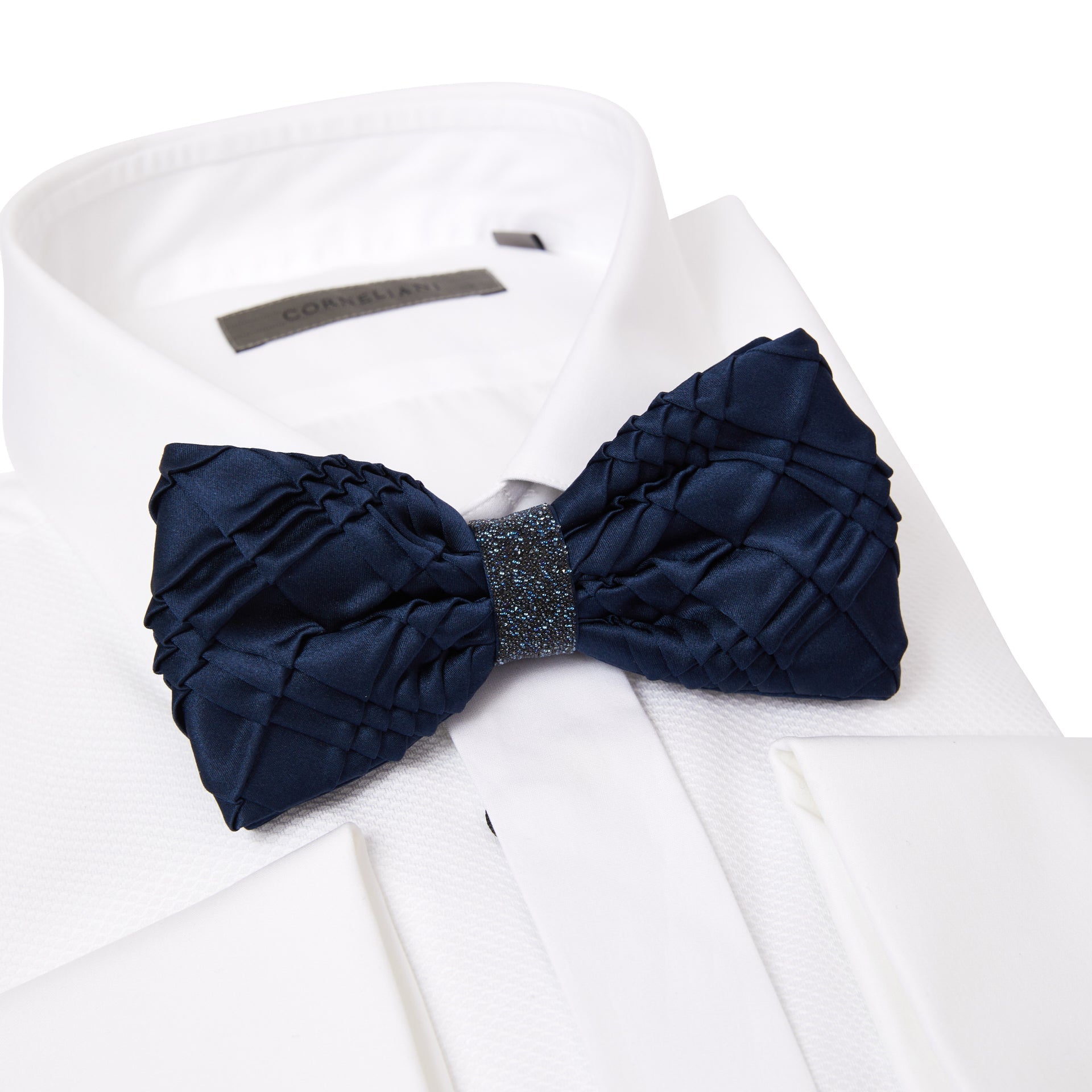 STEFANO RICCI Pleated Bow Tie NAVY - Henry BucksBow Ties13AW230063 - 002