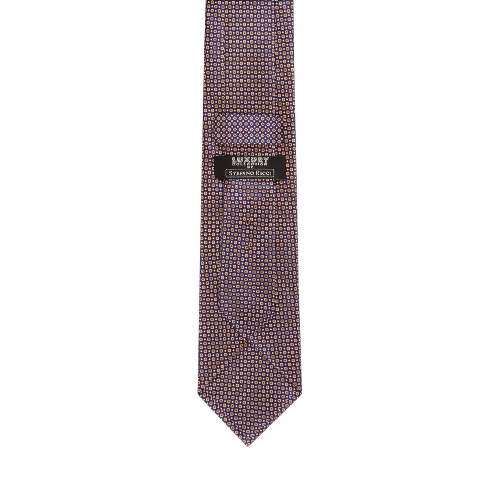 STEFANO RICCI Silk Luxury Tie NAVY/YELLOW - Henry Bucks