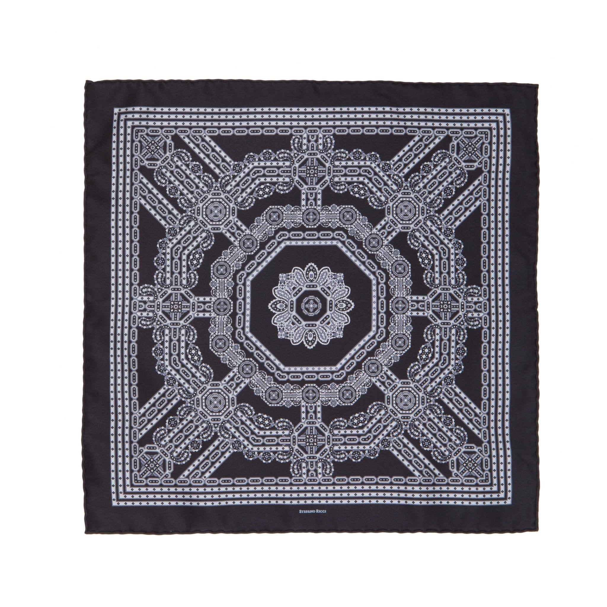 STEFANO RICCI Silk Pocket Square BLACK/WHITE - Henry Bucks