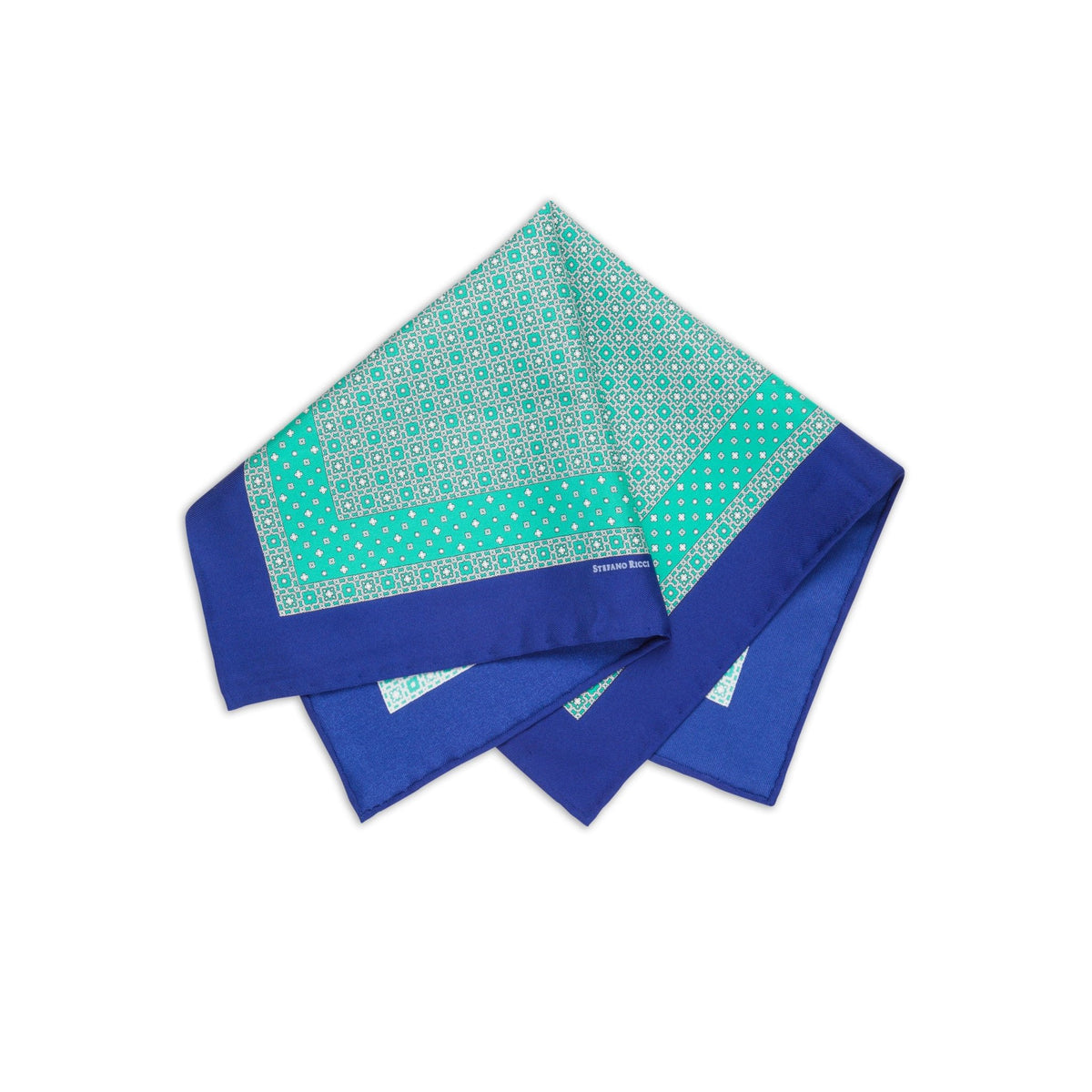 STEFANO RICCI Silk Pocket Square BLUE/TURQUOISE - Henry Bucks
