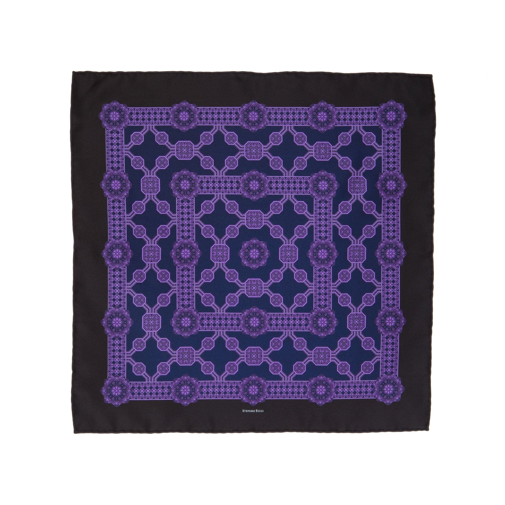 STEFANO RICCI Silk Pocket Square PURPLE/BLACK - Henry Bucks