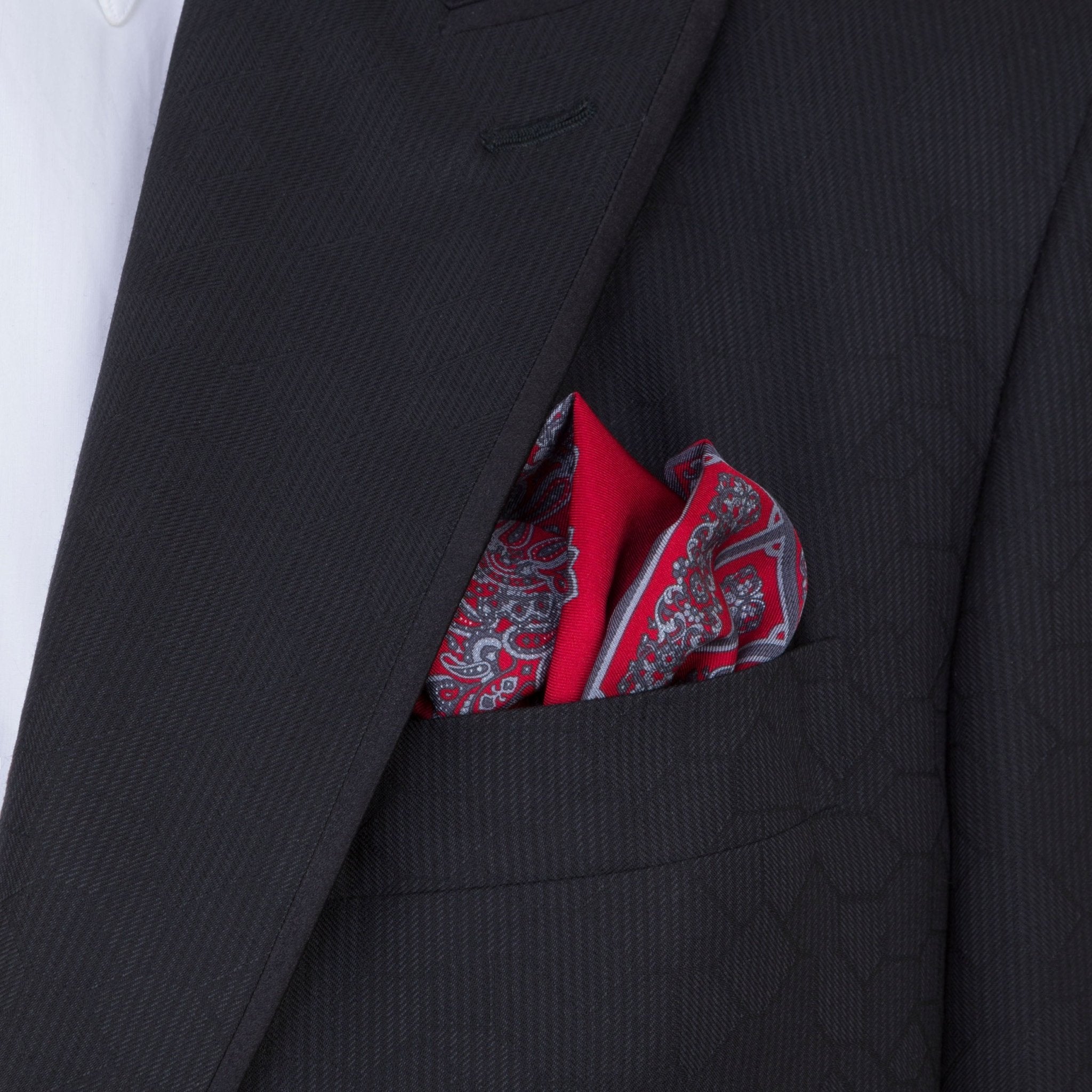 STEFANO RICCI Silk Pocket Square RED/GREY - Henry Bucks