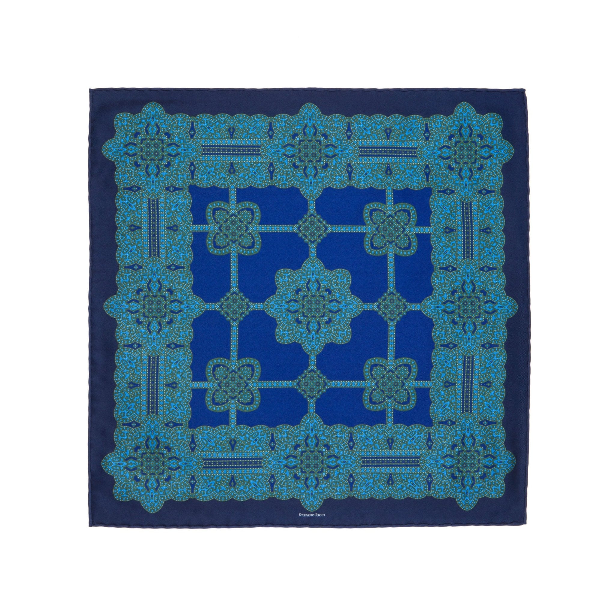 STEFANO RICCI Silk Pocket Square TEAL/BLUE - Henry Bucks