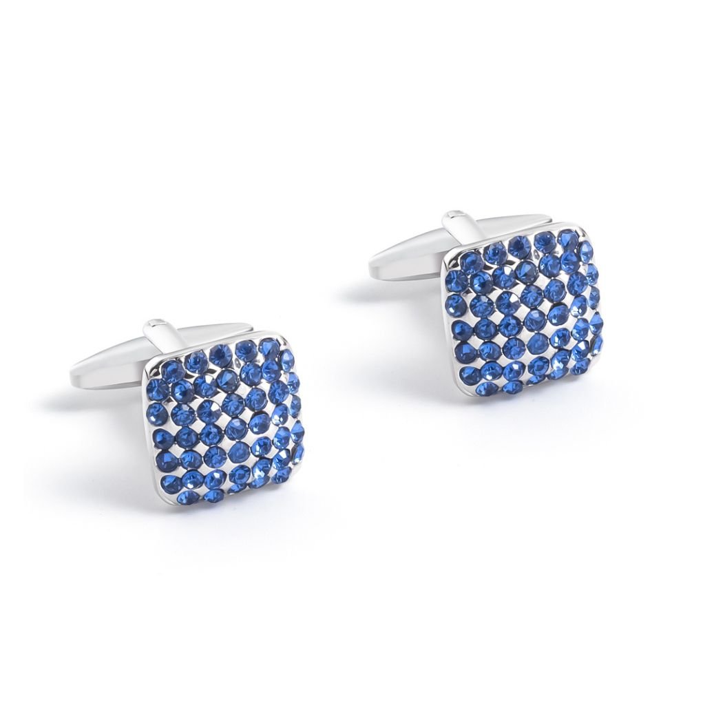 Stoned Square Cufflinks BLUE/SILVER - Henry Bucks