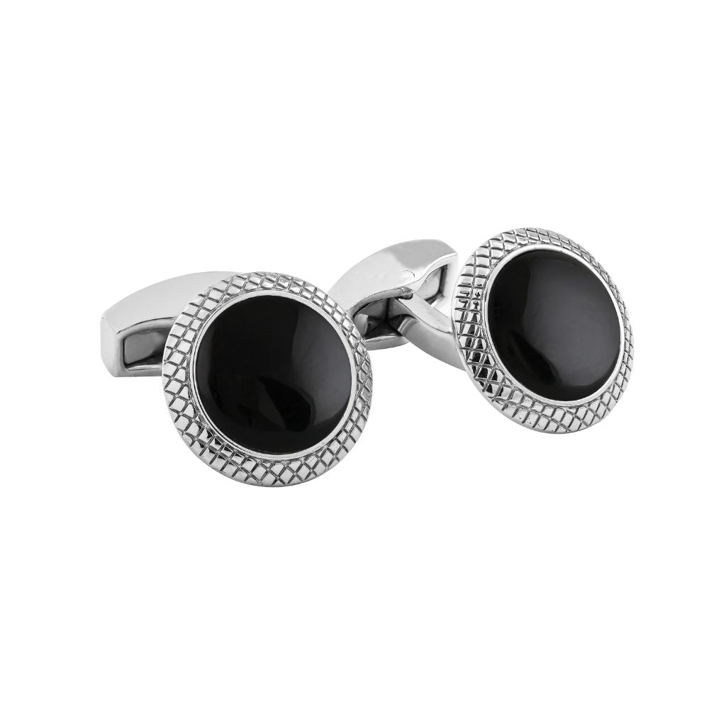TATEOSSIAN Bullseye Semi Precious Cufflinks BLACK/SILVER - Henry Bucks