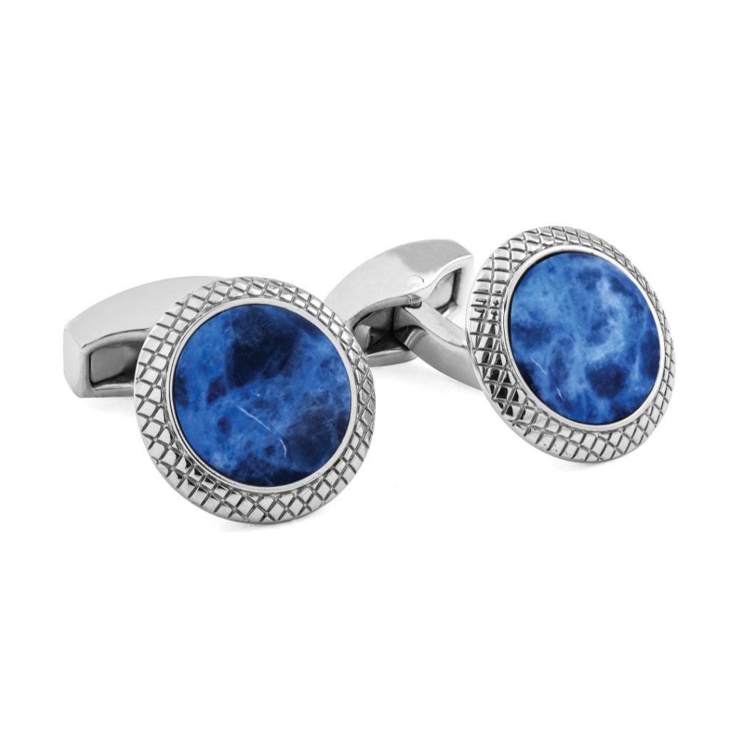 TATEOSSIAN Bullseye Semi Precious Cufflinks BLUE/SILVER - Henry Bucks