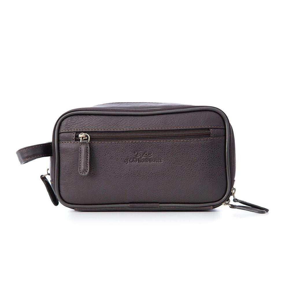 TAYLOR OF OLD BOND STREET Medium Leather Wash Bag BROWN - Henry Bucks
