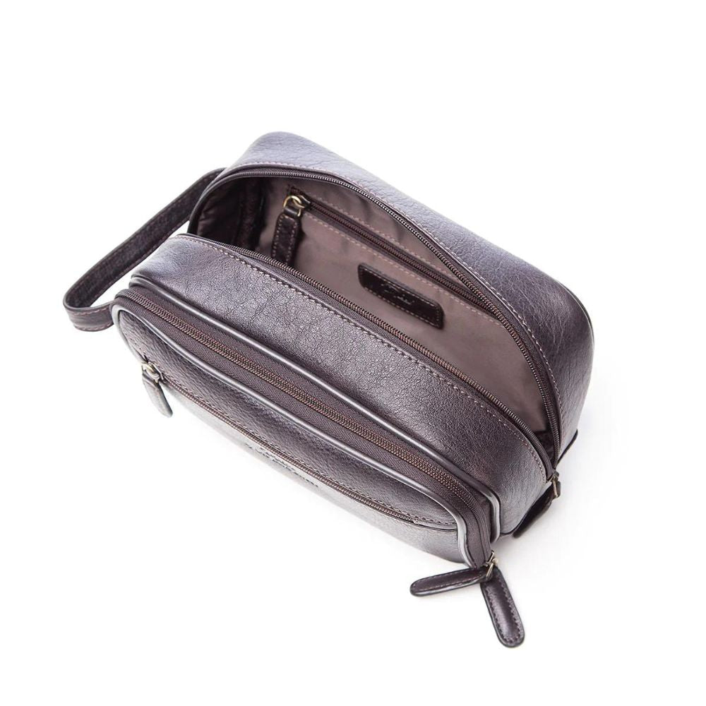 TAYLOR OF OLD BOND STREET Medium Leather Wash Bag BROWN - Henry Bucks