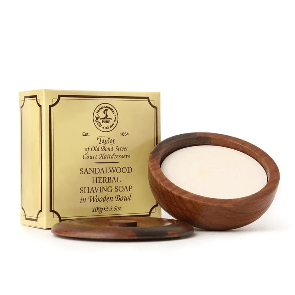 TAYLOR OF OLD BOND STREET Sandalwood Shaving Soap in Wooden Bowl - Henry Bucks