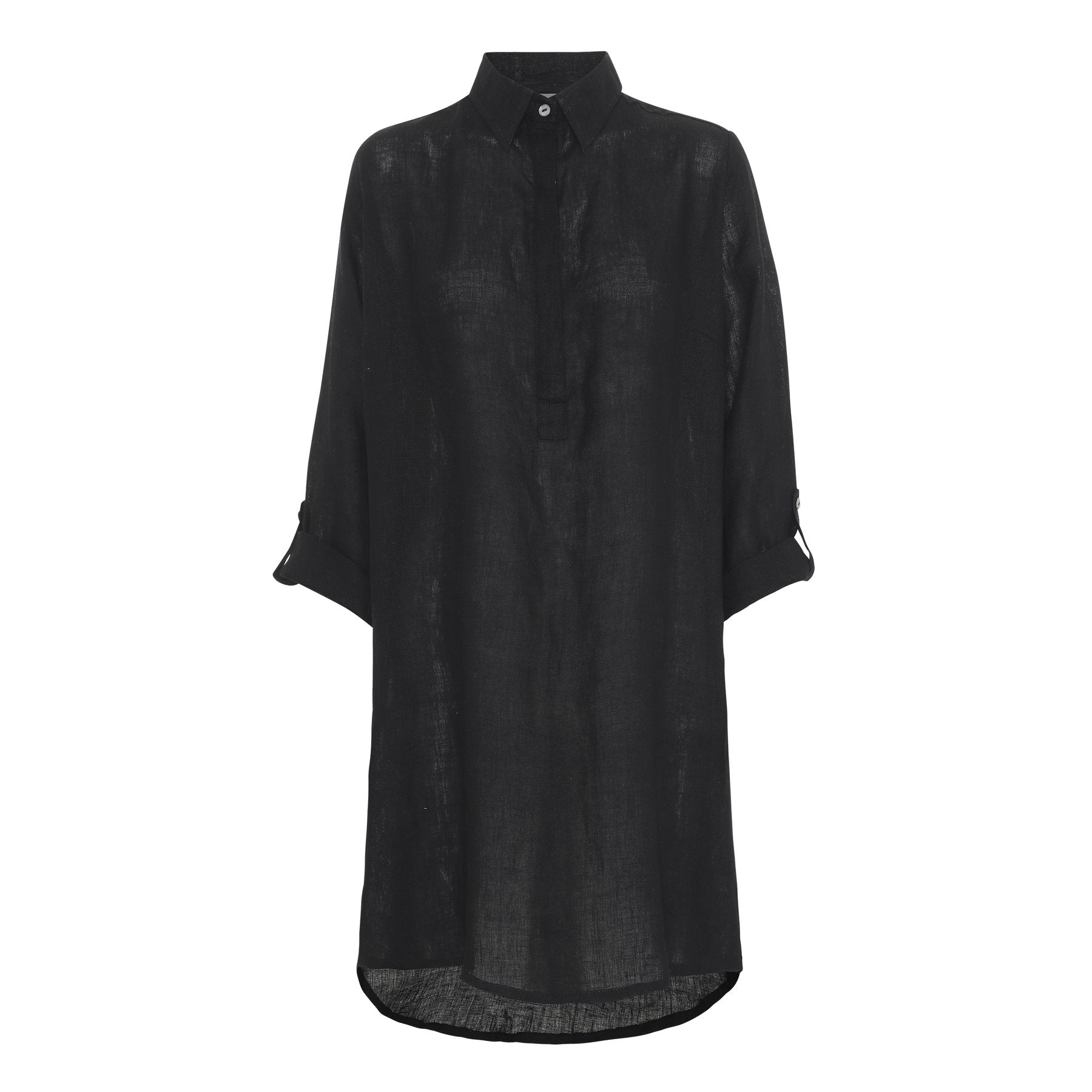 THESSA Linen Shirt Dress BLACK - Henry Bucks