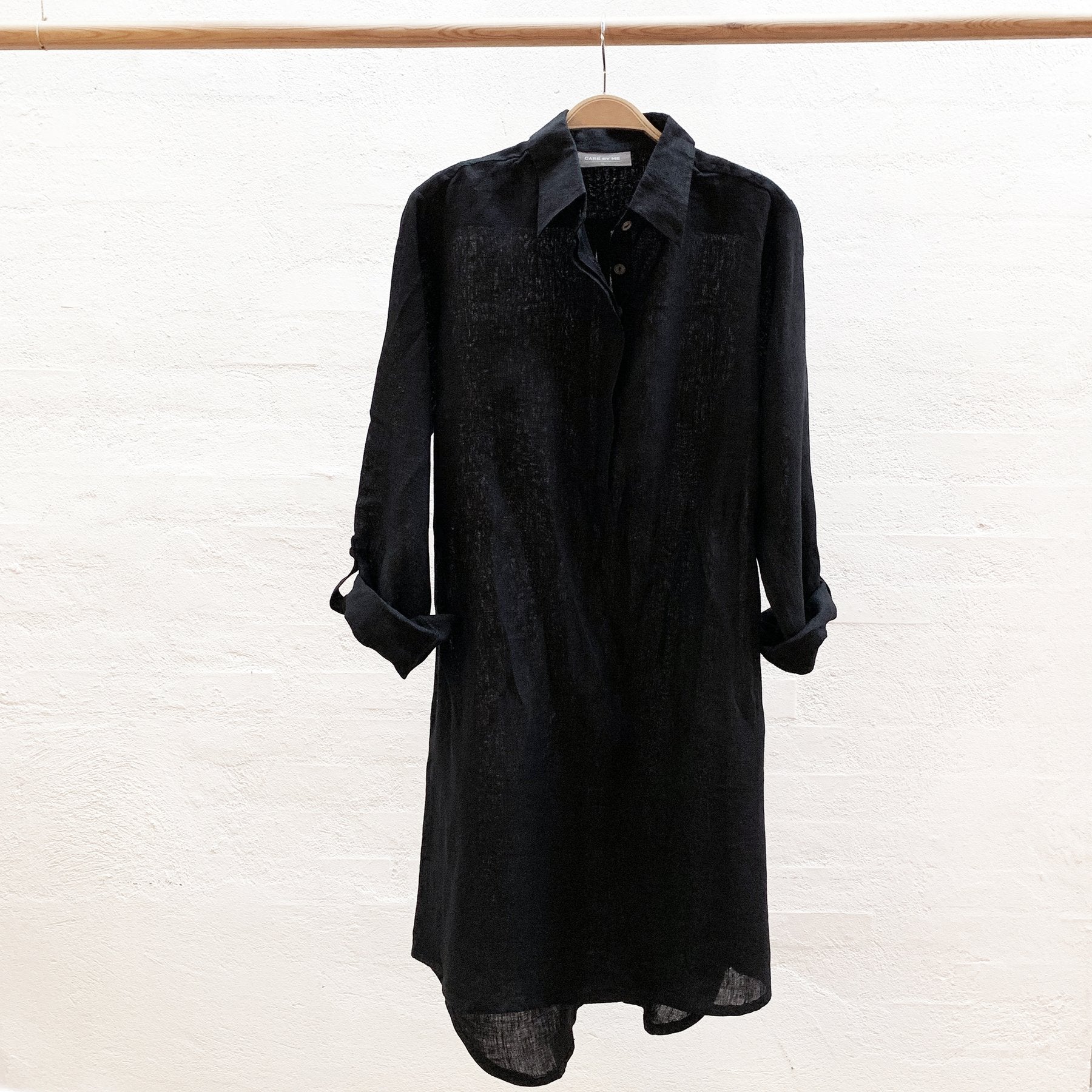 THESSA Linen Shirt Dress BLACK - Henry Bucks