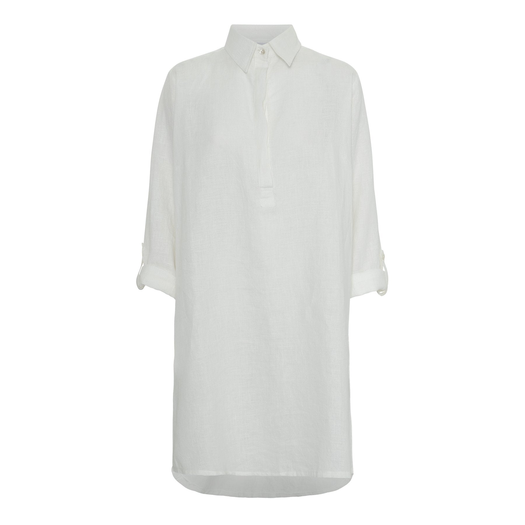 THESSA Linen Shirt Dress WHITE - Henry Bucks