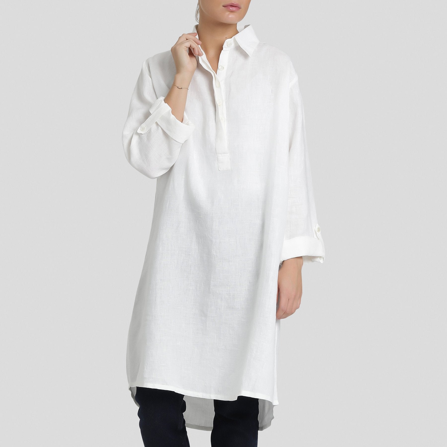 THESSA Linen Shirt Dress WHITE - Henry Bucks