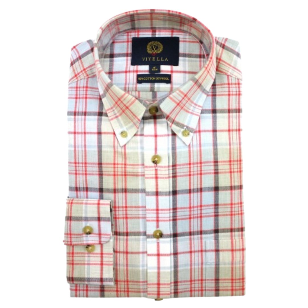 VIYELLA 80/20 MacDonald Dress Weathered Tartan Classic Fit Shirt BLUE/RED - Henry BucksShirts05AW230004 - BLRD - 15/S