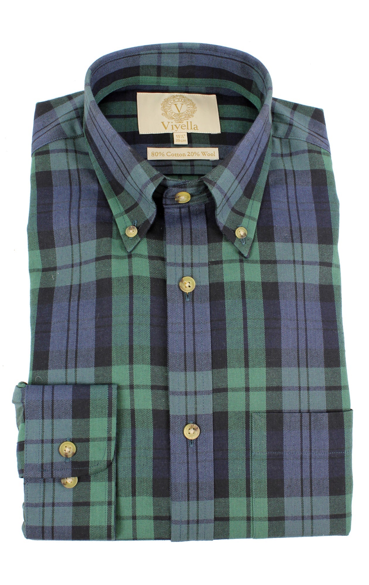 VIYELLA Black Watch Check Shirt GREEN/NAVY - Henry Bucks