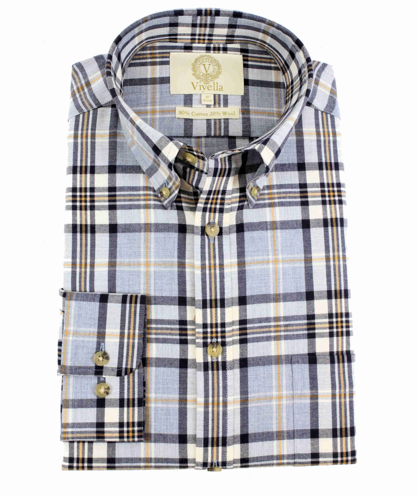VIYELLA Blue Marl Plaid Shirt BLUE/YELLOW - Henry Bucks