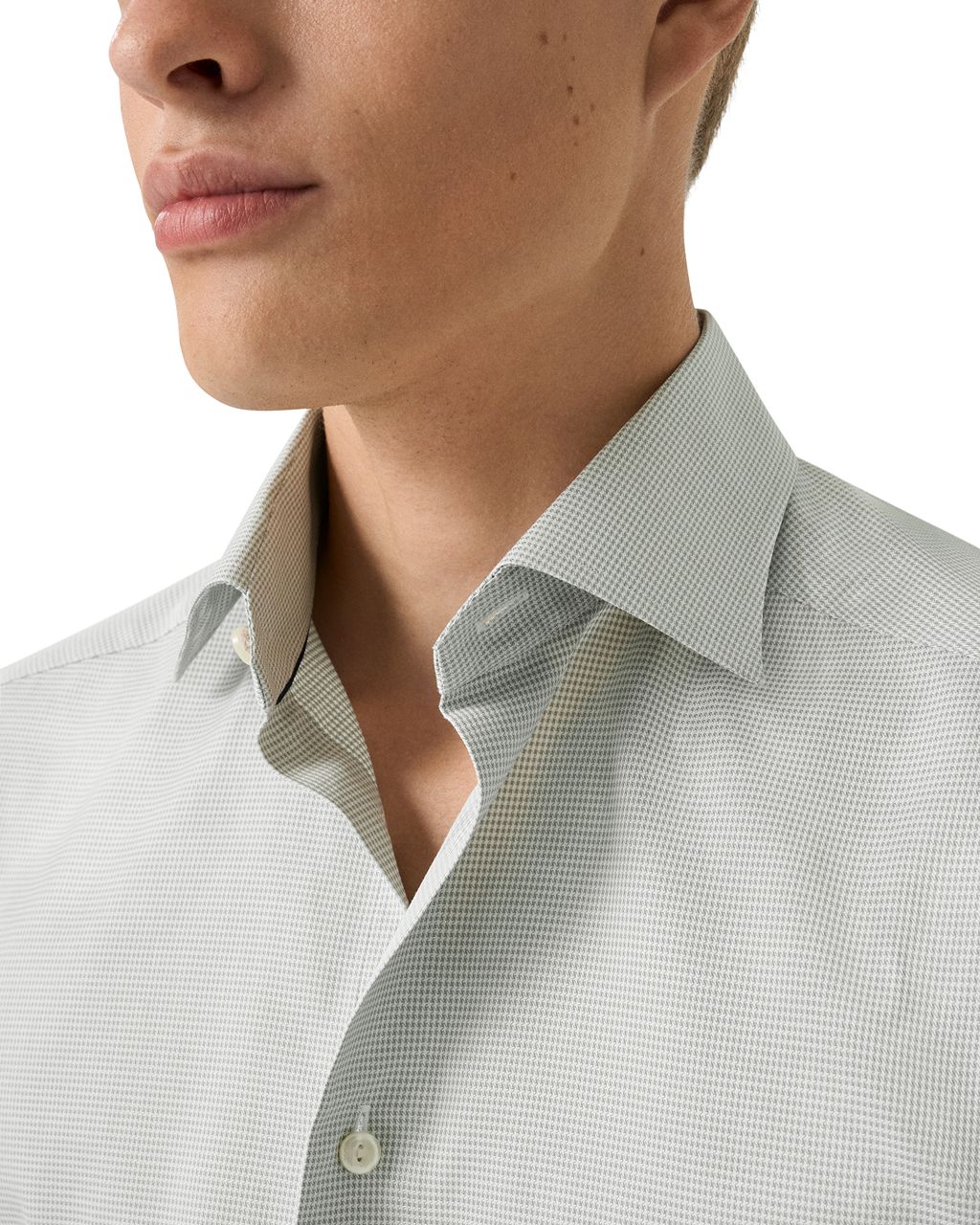 ETON Houndstooth Signature Twill Cotton Shirt GREEN