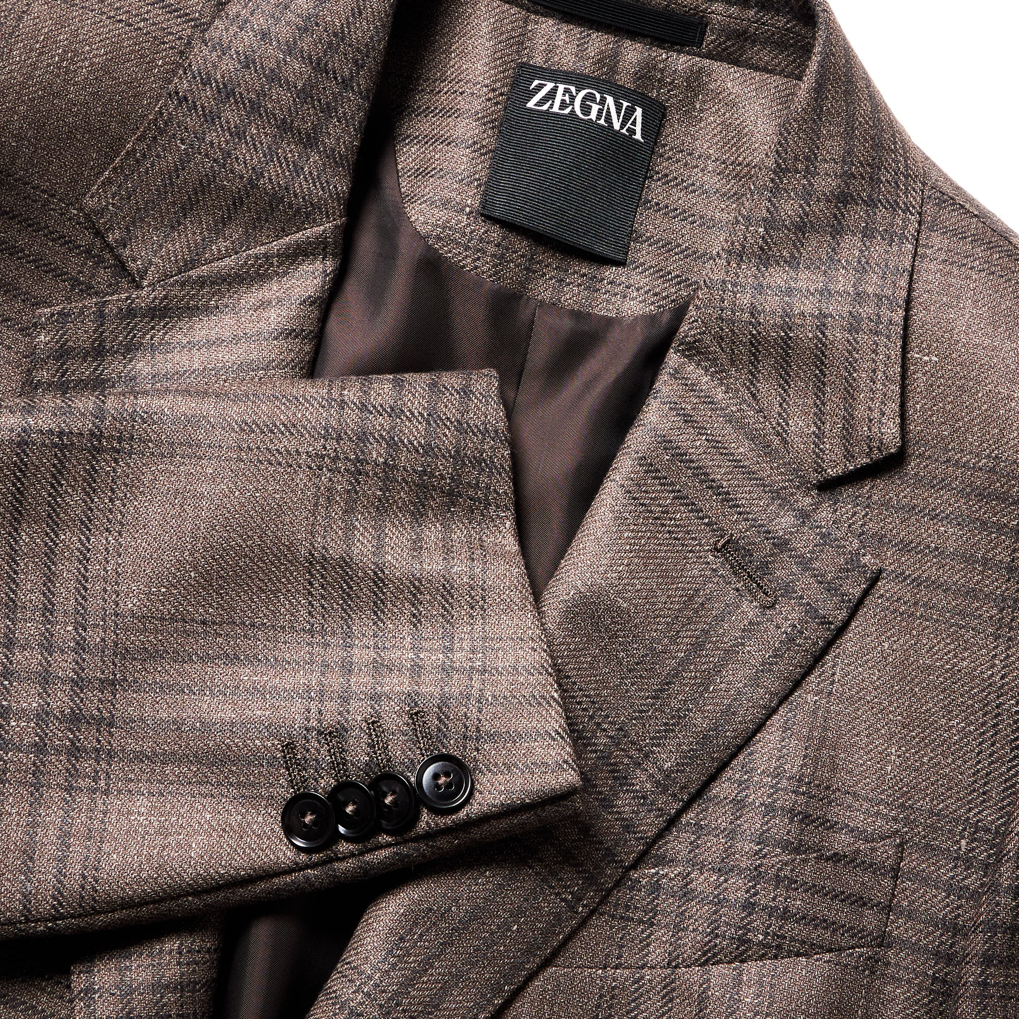 ZEGNA Linen Silk Check Jacket BROWN REG - Henry Bucks