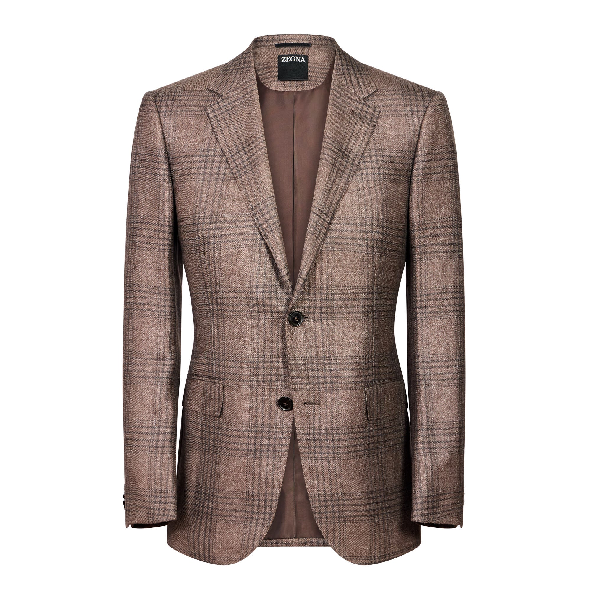 ZEGNA Linen Silk Check Jacket BROWN REG - Henry Bucks