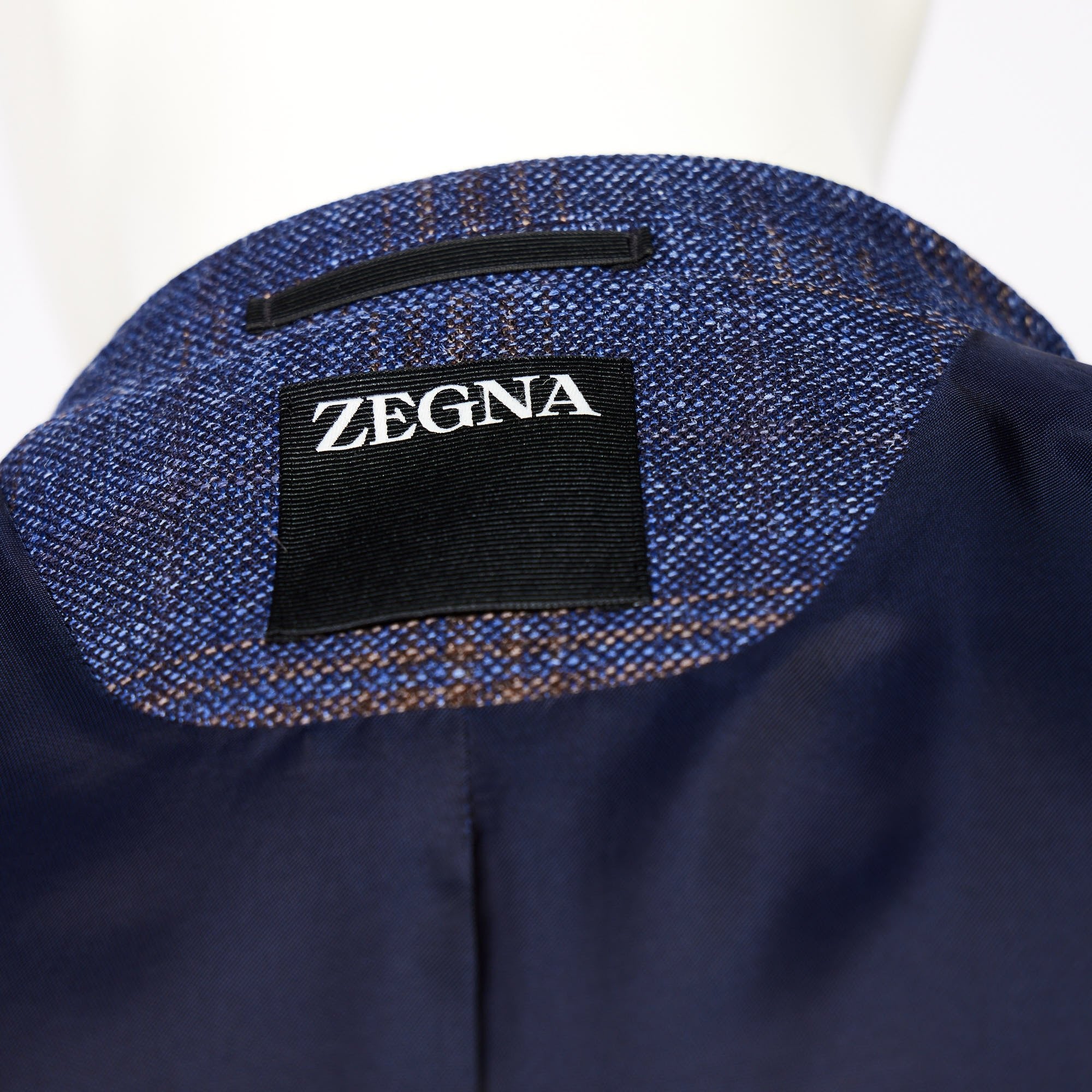 ZEGNA Wool Silk Check Jacket NAVY/BROWN REG - Henry Bucks