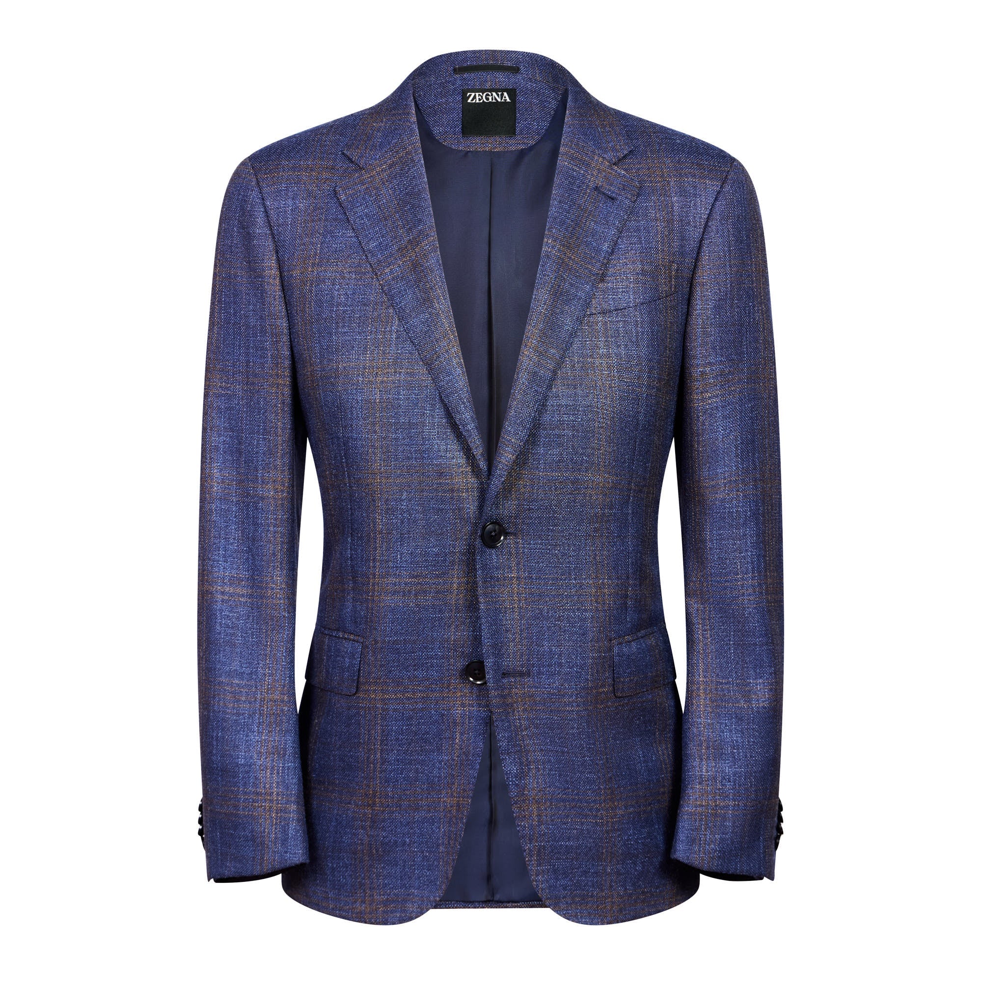 ZEGNA Wool Silk Check Jacket NAVY/BROWN REG - Henry Bucks