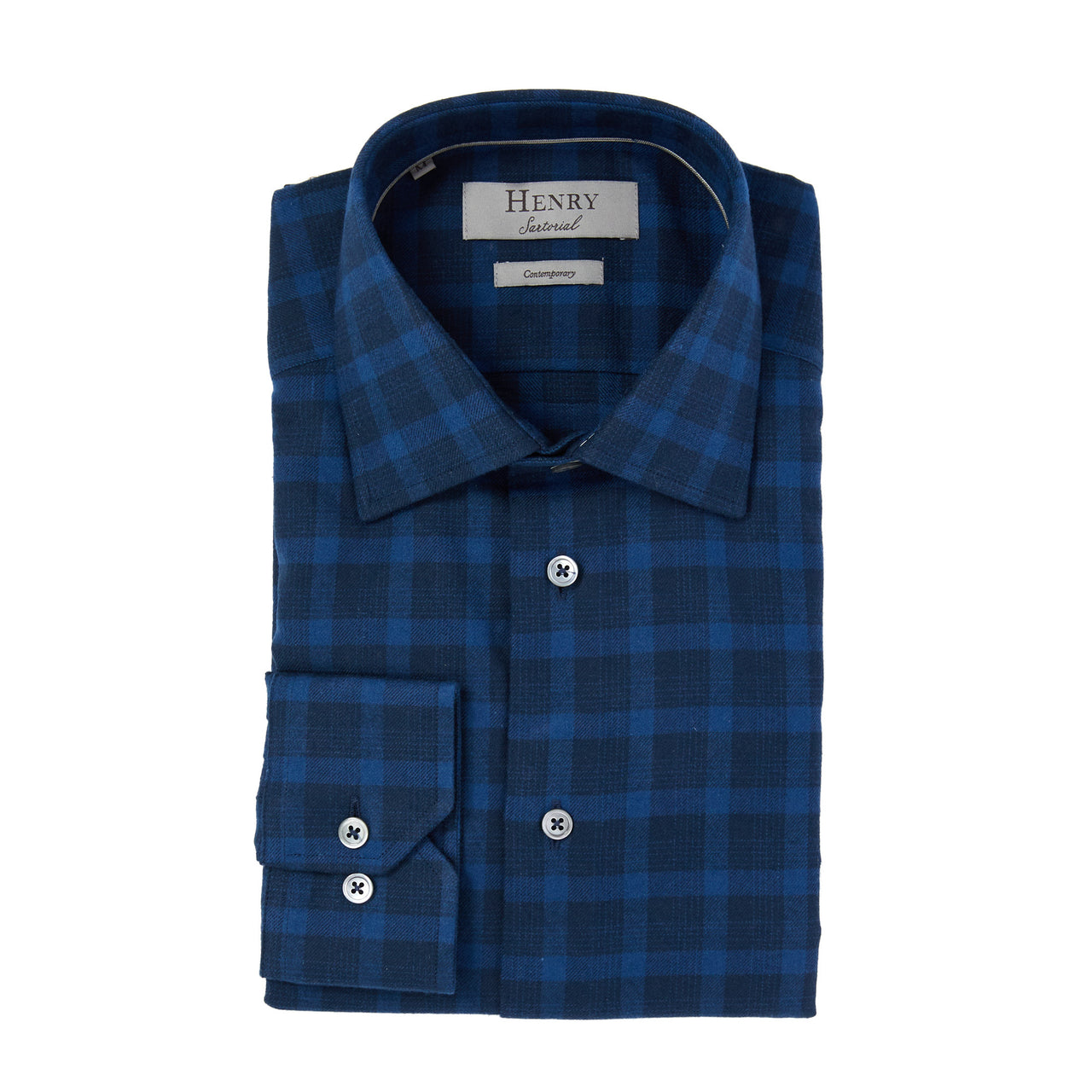 HENRY SARTORIAL Flannel Check Shirt BLUE