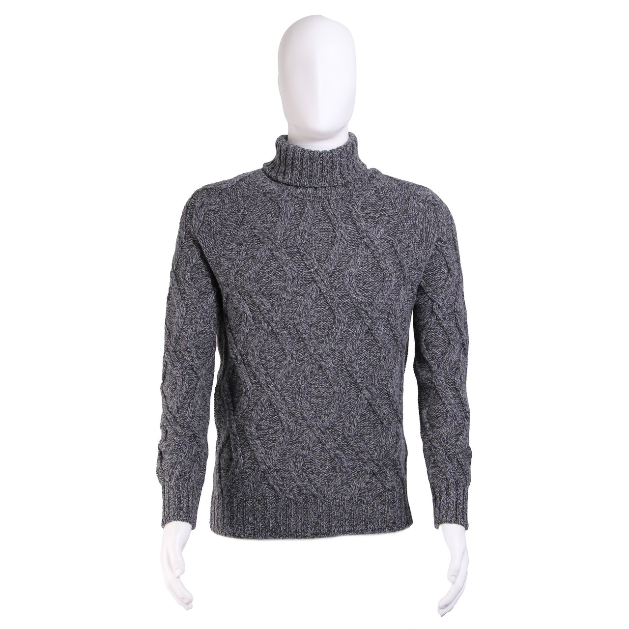 GRAN SASSO Super Geelong Lambswool Roll Neck Cable Knit GREY/CHARCOAL