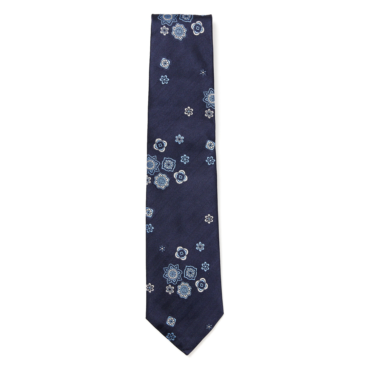 HENRY SARTORIAL 3 Fold Silk Platinum Tie NAVY/BLUE