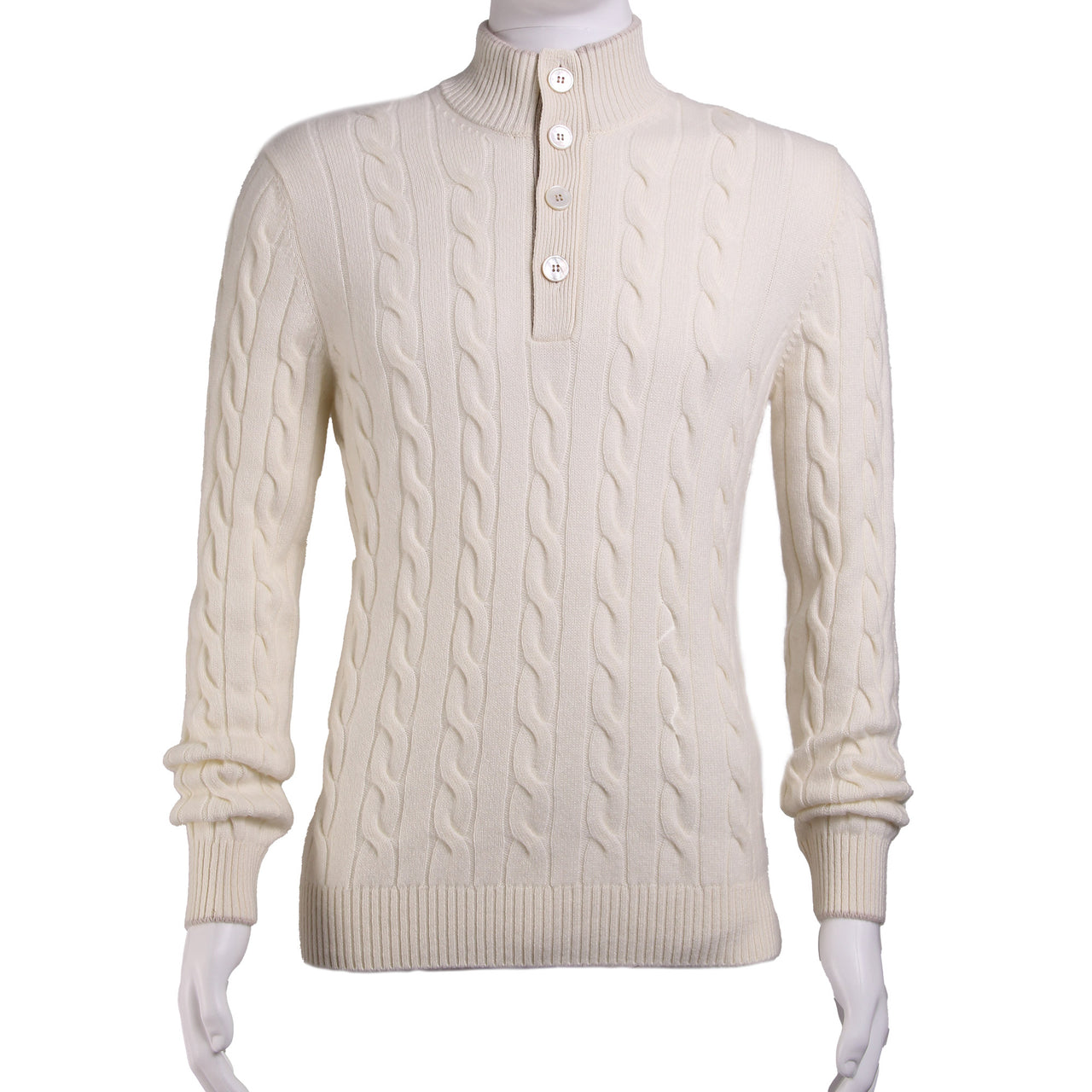 GRAN SASSO Cashmere 1/4 Button Mock Neck Knitwear White