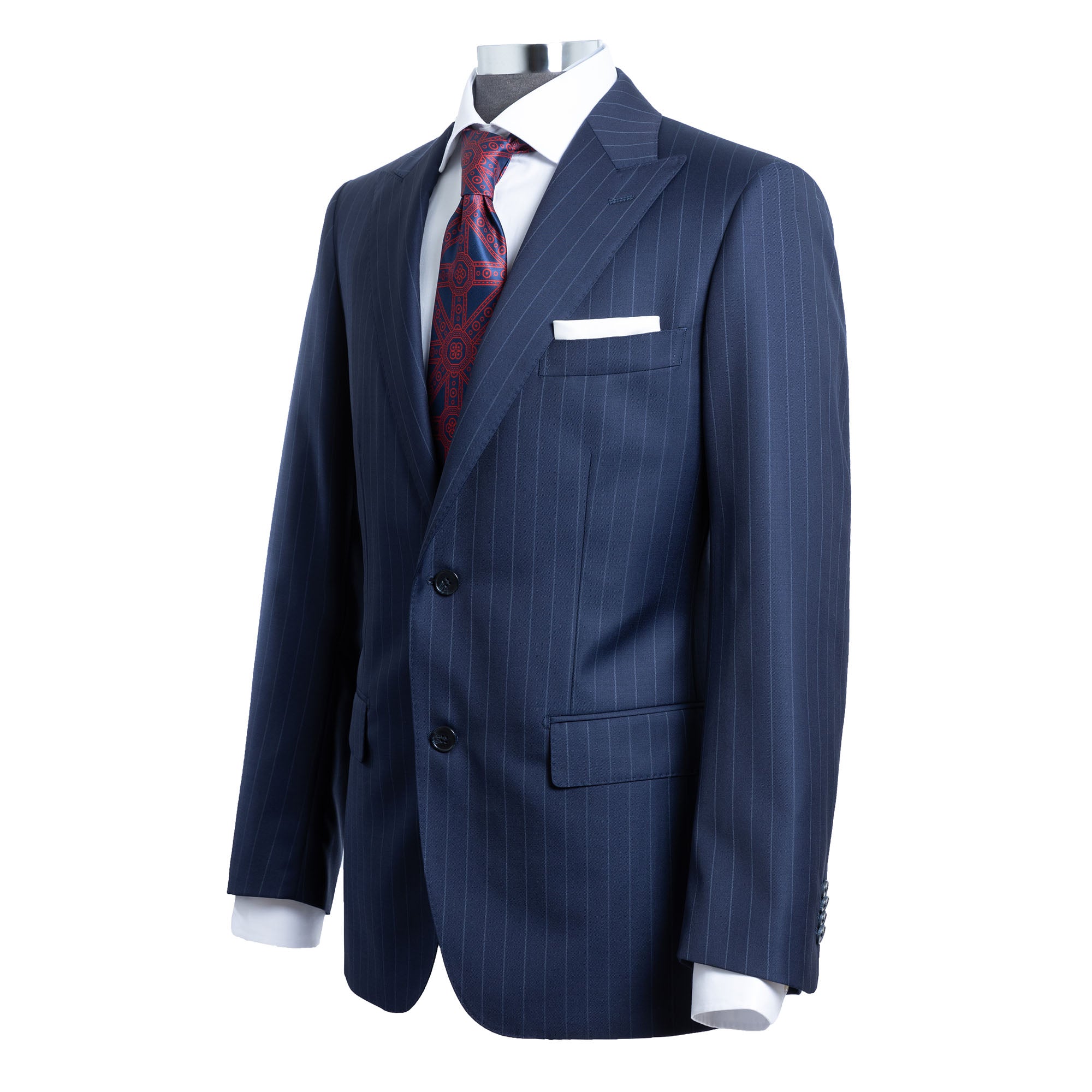 HENRY SARTORIAL Westminster Vitale Barberis Canonico Peak Lapel Wool Suit NAVY STRIPE REG