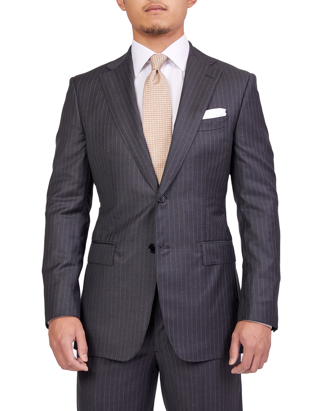HENRY SARTORIAL Dun Full Canvas Stripe Suit CHARCOAL LG