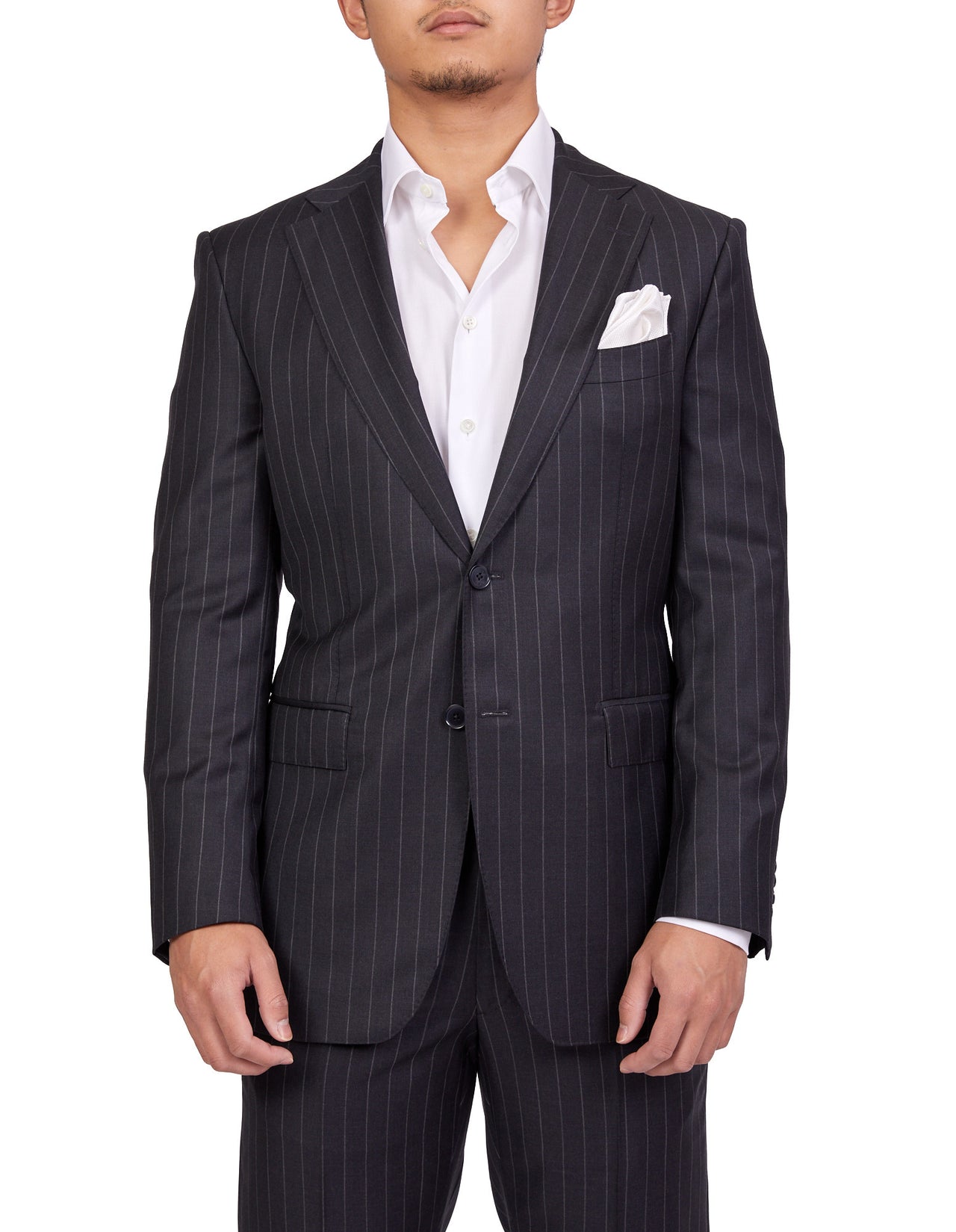 HENRY SARTORIAL Dun Full Canvas R-Stripe Suit CHARCOAL LG