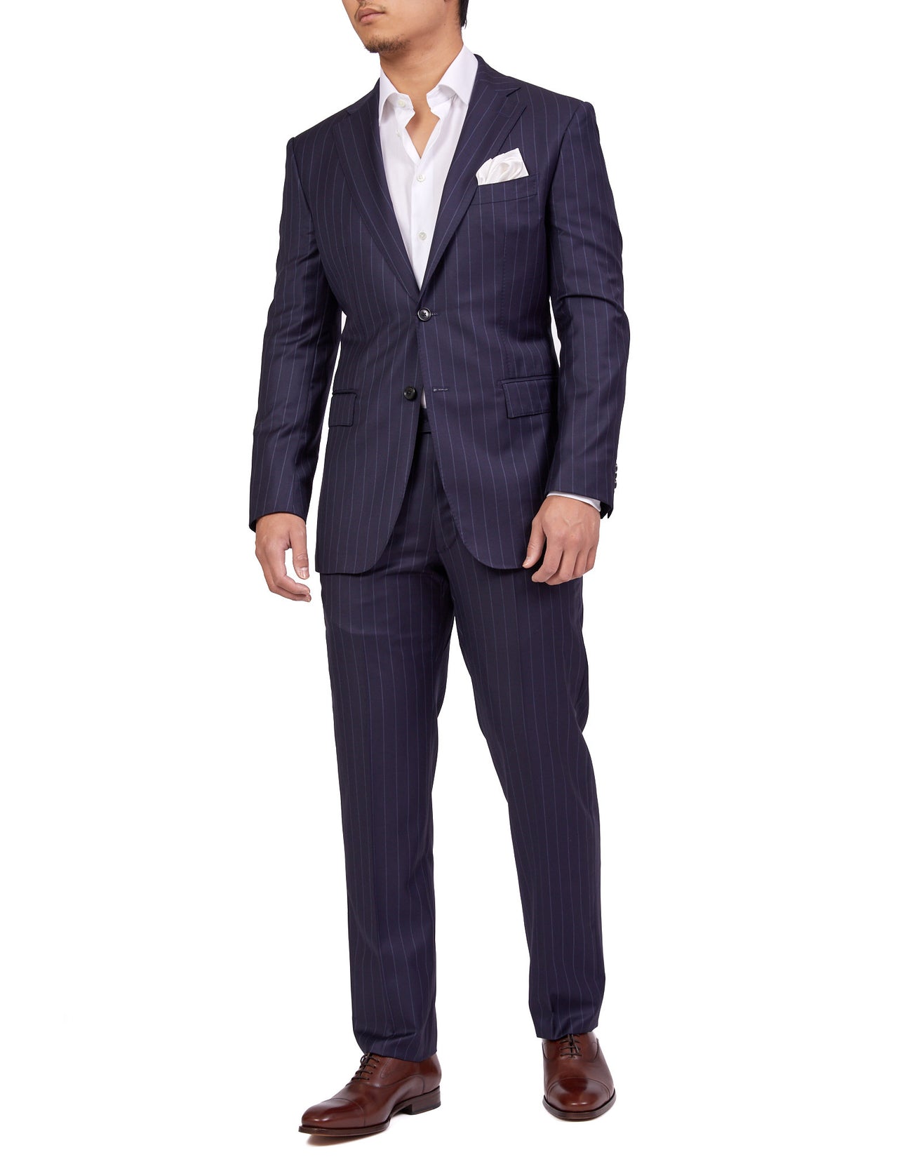 HENRY SARTORIAL Dun Full Canvas R-Stripe Suit NAVY LG