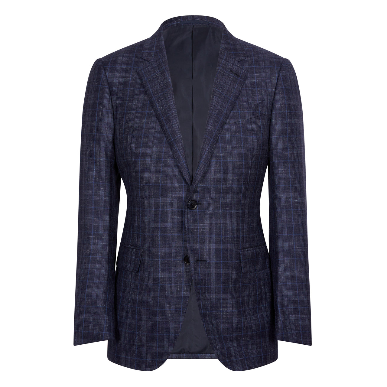 ERMENEGILDO ZEGNA Wool Silk Linen Milano Blazer Jacket NAVY CHECK