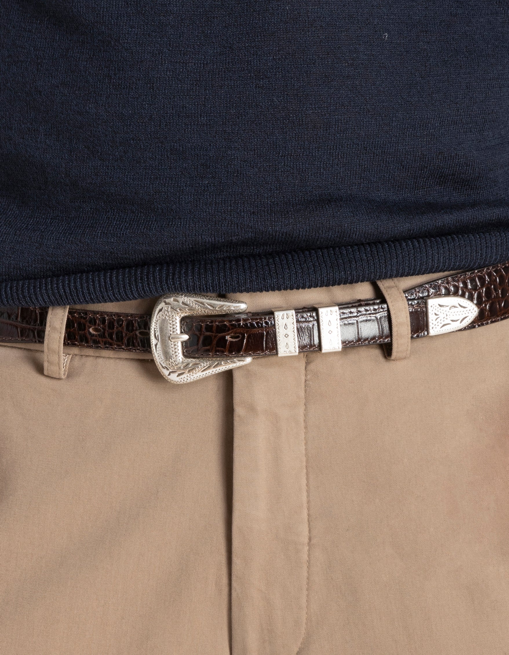 HENRY SARTORIAL X ADRIANO MENEGHETTI Croc Leather Belt DARK BROWN