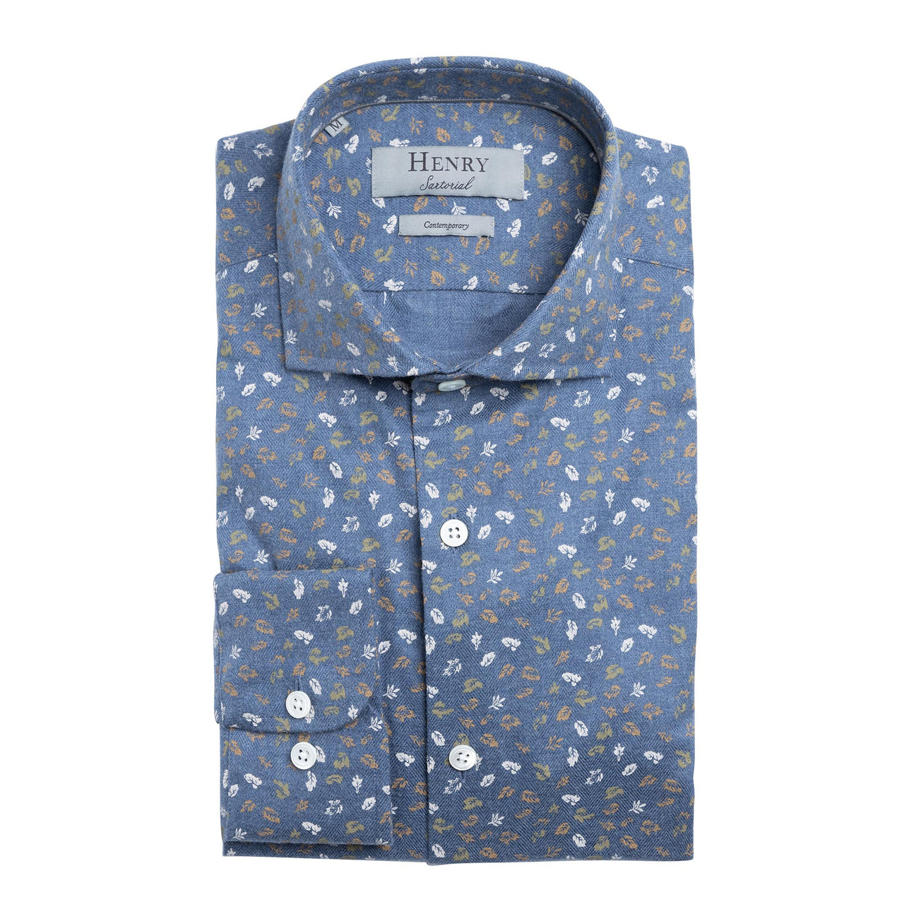 HENRY SARTORIAL Print Shirt BLUE/TAN/WHITE