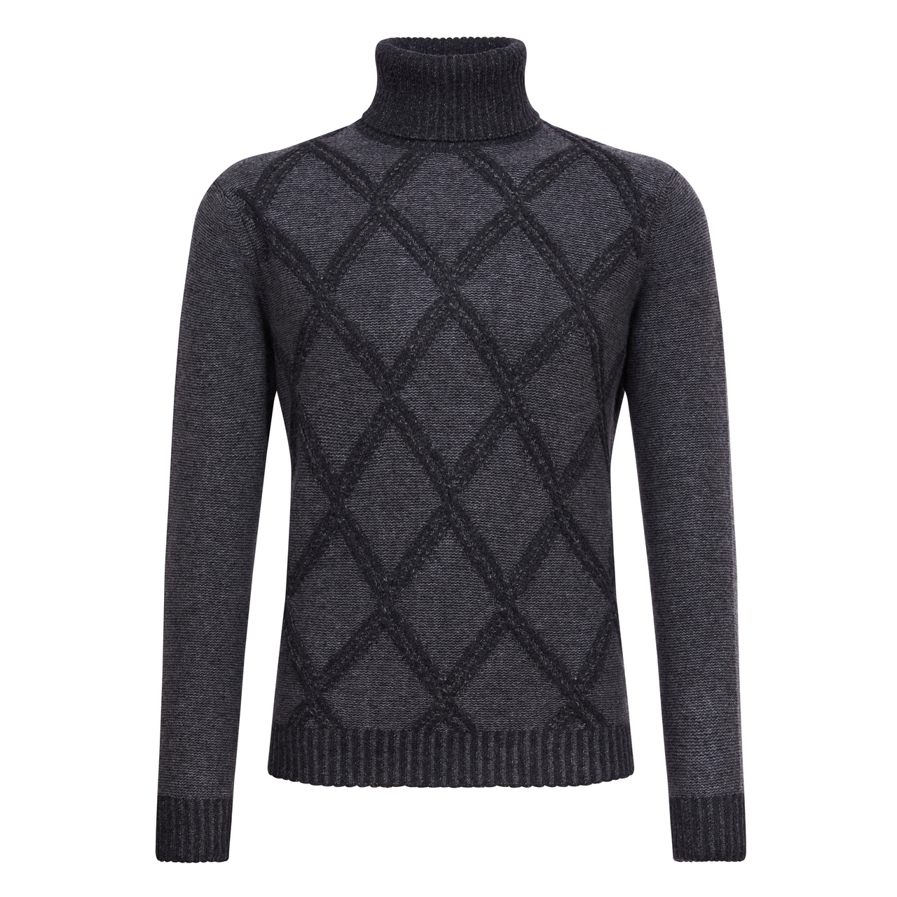 HENRY SARTORIAL Plated Roll Neck Wool Knit CHARCOAL