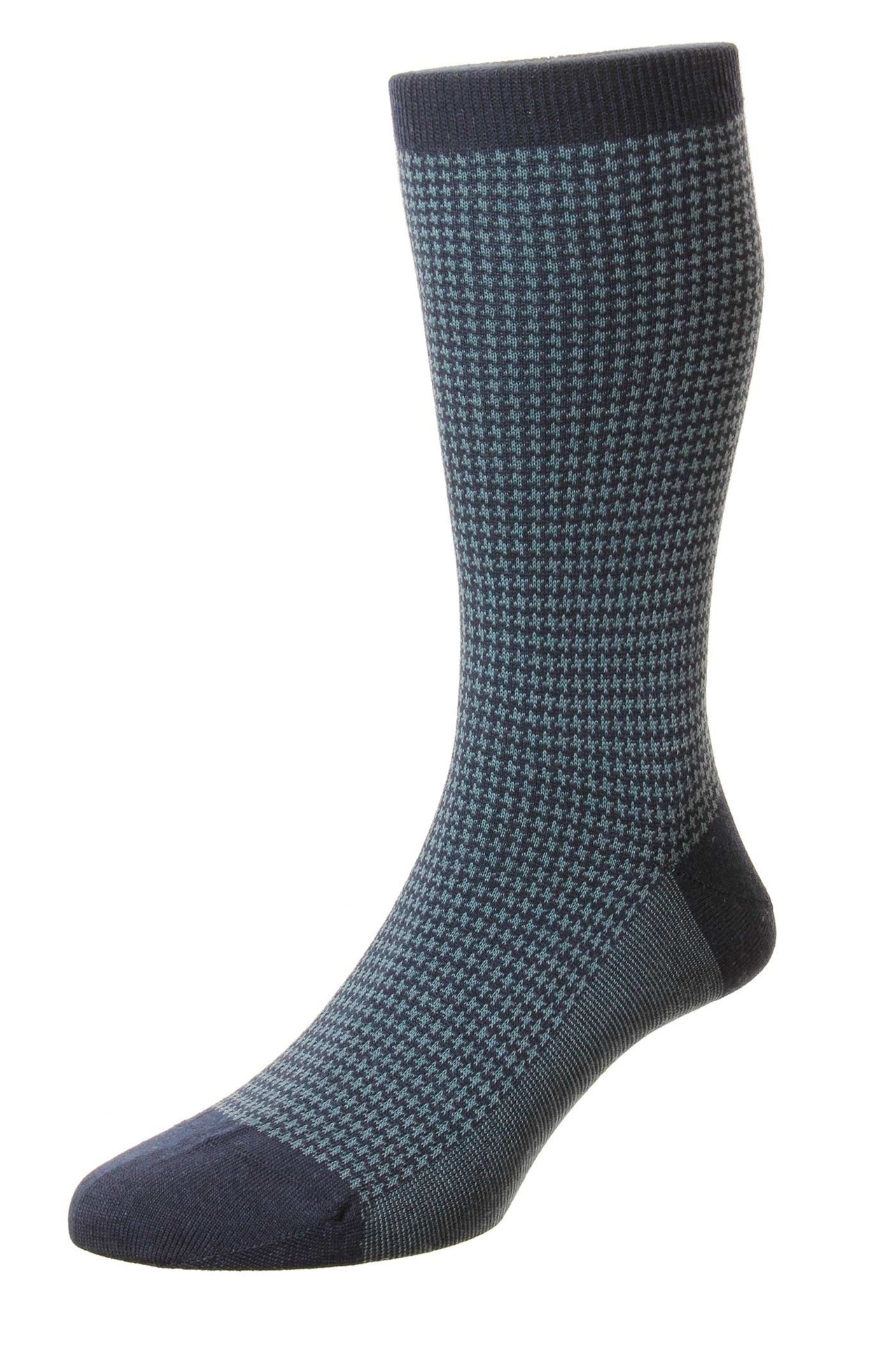 PANTHERELLA Highbury Houndstooth Merino Wool Men's Socks NAVY