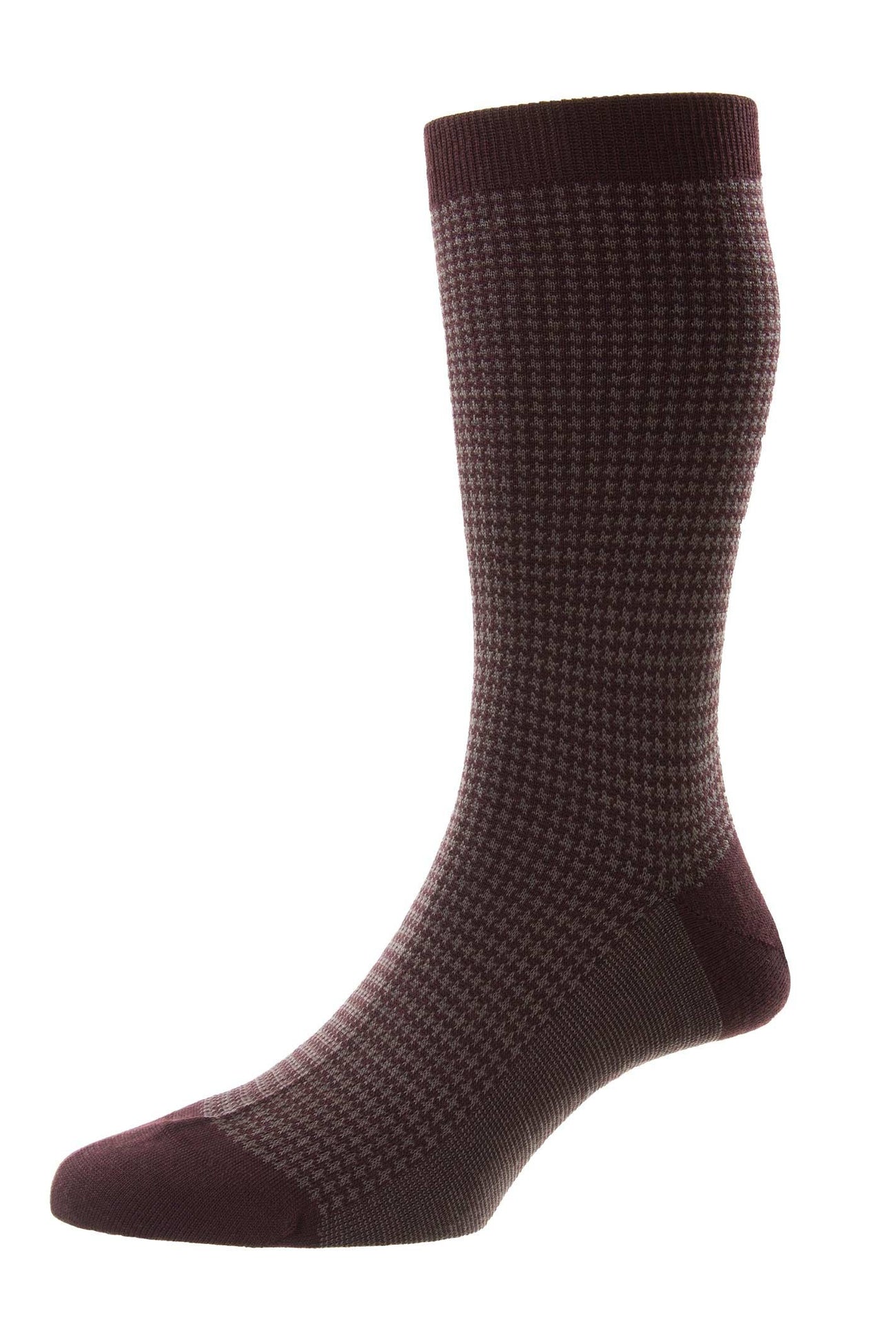 PANTHERELLA Highbury Houndstooth Merino Wool Men's Socks MAROON