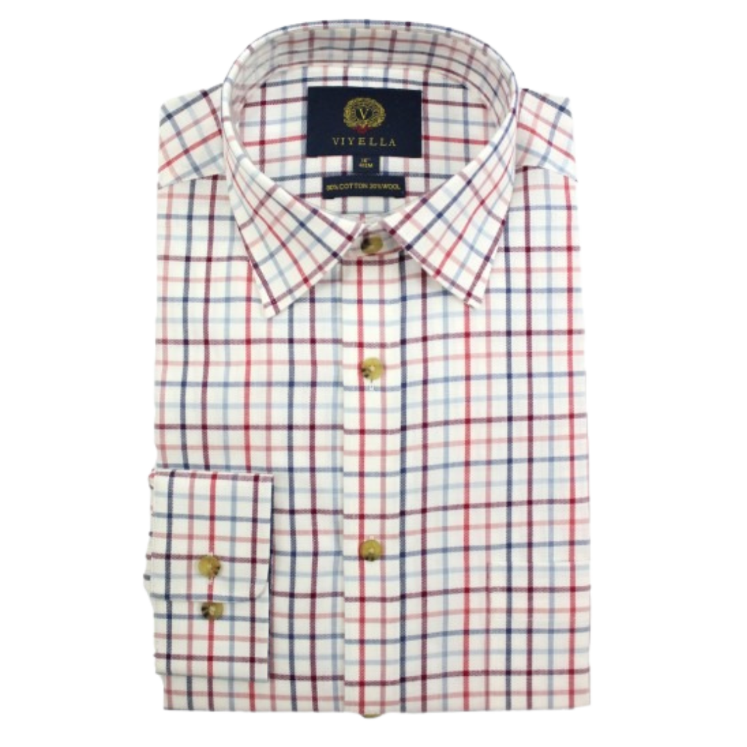 VIYELLA 80/20 Tattersall Classic Fit Shirt with Button Down Collar PLUM
